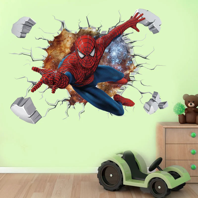Cartoon Spider-Man Avenger Wall Stickers For Kids Room Decoration Home Bedroom PVC Decor Marvel Movie Mural Wall Art Decals