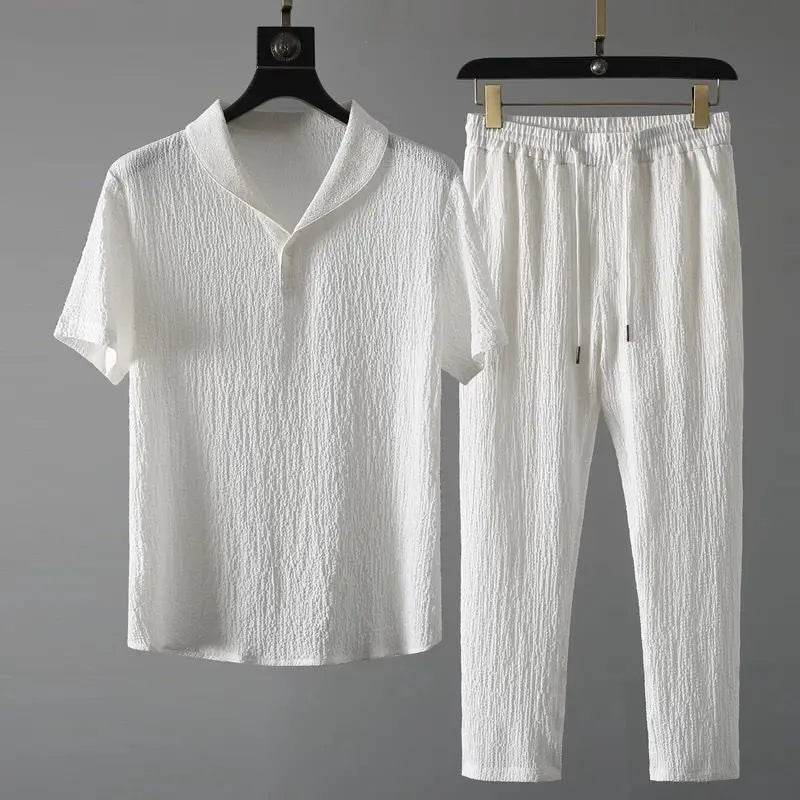 (Shirt + trousers)2025 summer men fashion classic shirt men's business casual fashion shirts men A set of clothes size M-4XL - AIAZ