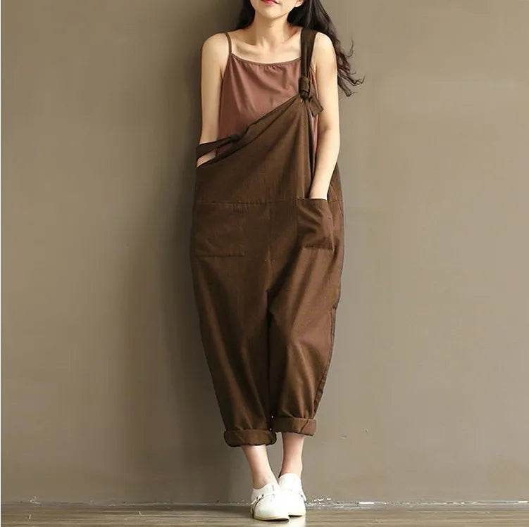 Women Strap Loose Jumpsuit Summer Casual Dungarees Pants Sleeveless Oversized Romper Baggy Overalls Jumpsuit - AIAZ
