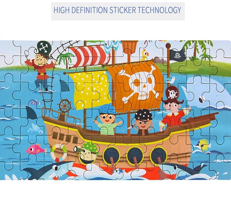 Hot New 60 Pieces Wooden Puzzle Toys for Children Cartoon Vehicle Animal Wood Jigsaw Baby Learning Educational Toy Kids Gift - AIAZ