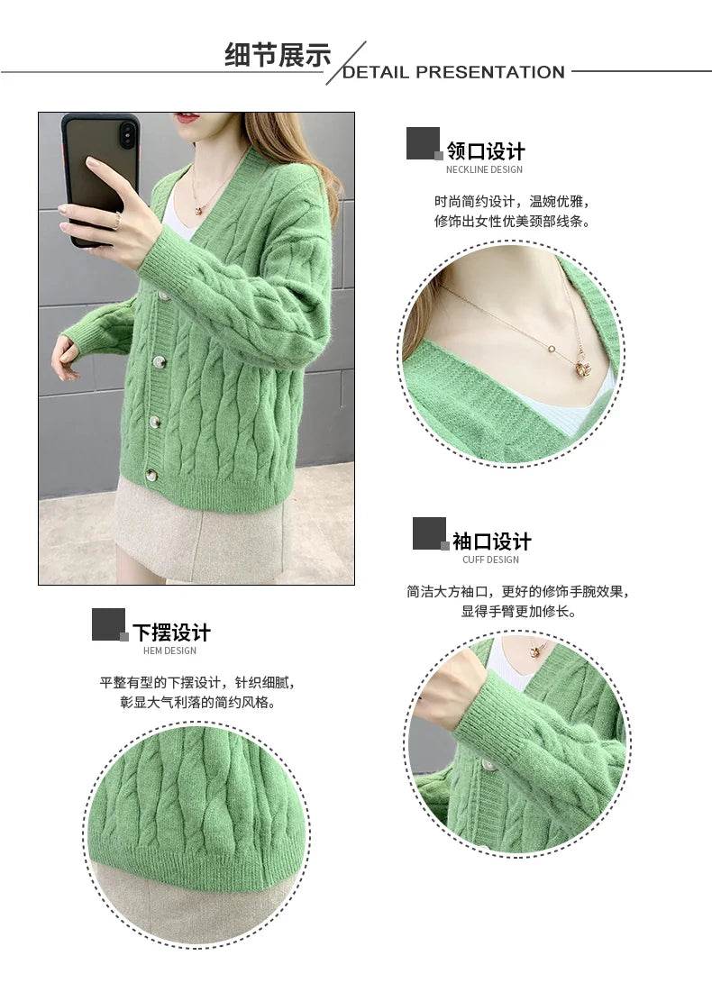 Women's Knitted Cardigan Sweater Loose Fashion New Autumn And Winter Western Style Casual Jacket Coat Women - AIAZ