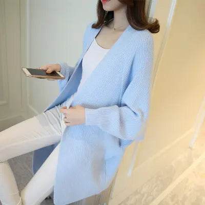 2023 Long Cardigan Women Sweater Autumn Winter Bat Sleeve Knitted Sweater Femme Jacket Loose Ladies Sweaters Cardigans New - AIAZ
