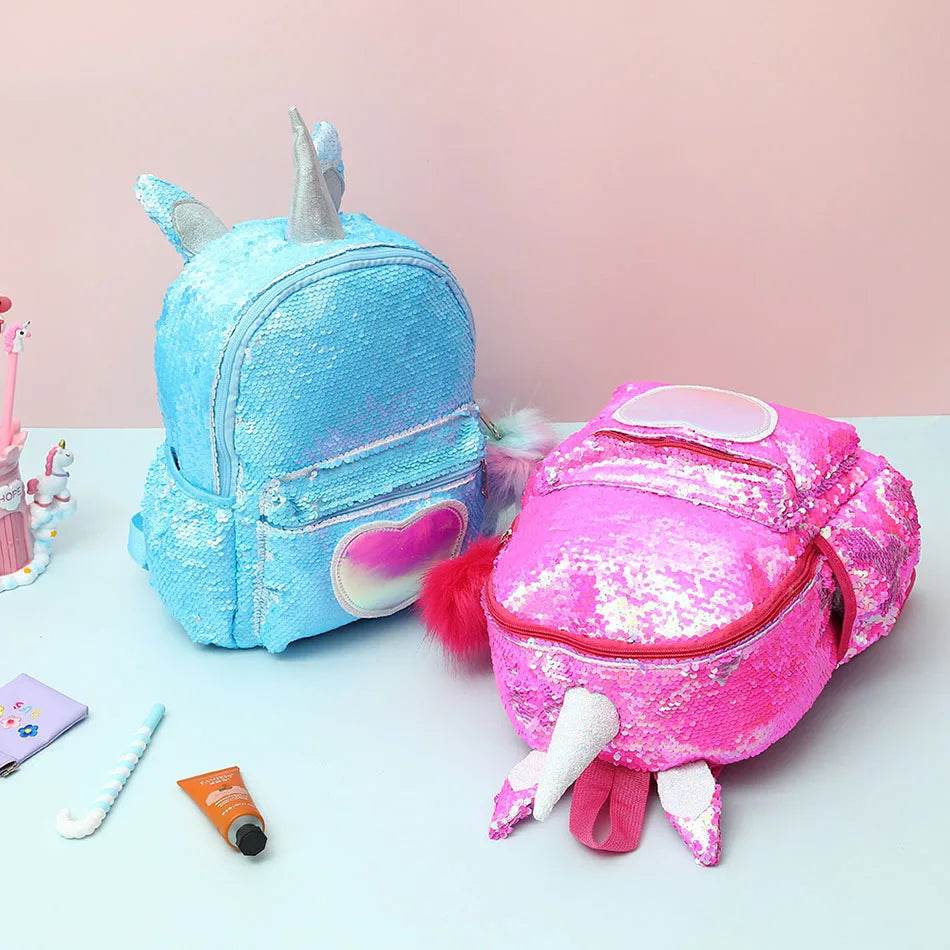 3pcs/set Sequins Unicorn Backpack Fashion Girl Glitter School Book Bag Girls Cute Hologram Laser PU Leather Travel Backpacks - AIAZ