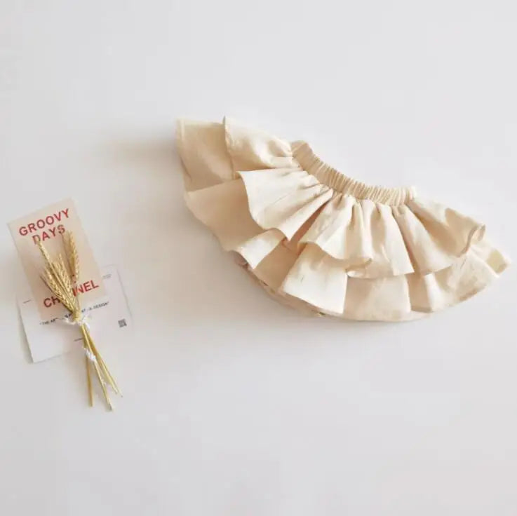 Double Layers Ruffles Lace Baby Skirt Pants Summer Cotton Linen Kids Pettiskirt Toddler Dancing Wedding Clothing Tutu Skirt