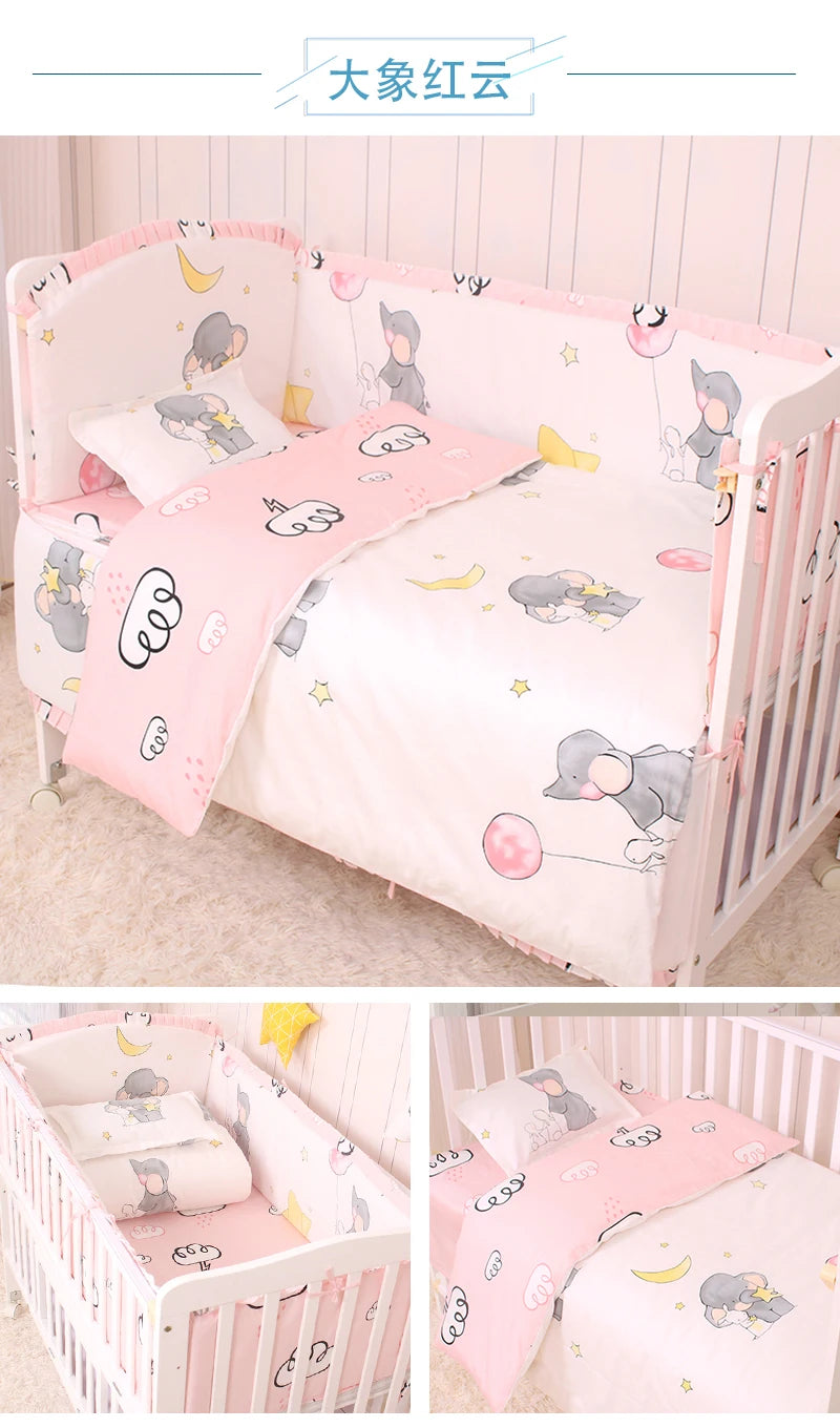6/9pcs Elephant Baby Bedding Set Cotton Bedroom Decor Baby Girl Boy Crib Bed Linens Bed Bumper 120*60/120*70cm