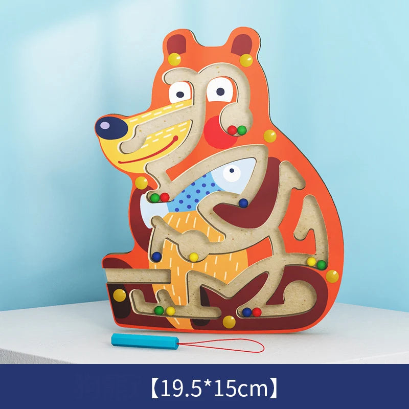 Kids Magnetic Maze Toy Mini Wooden Interactive Maze Pen Driving Beads Maze Puzzle Board Game Eduactional Toys for Toddlers Baby