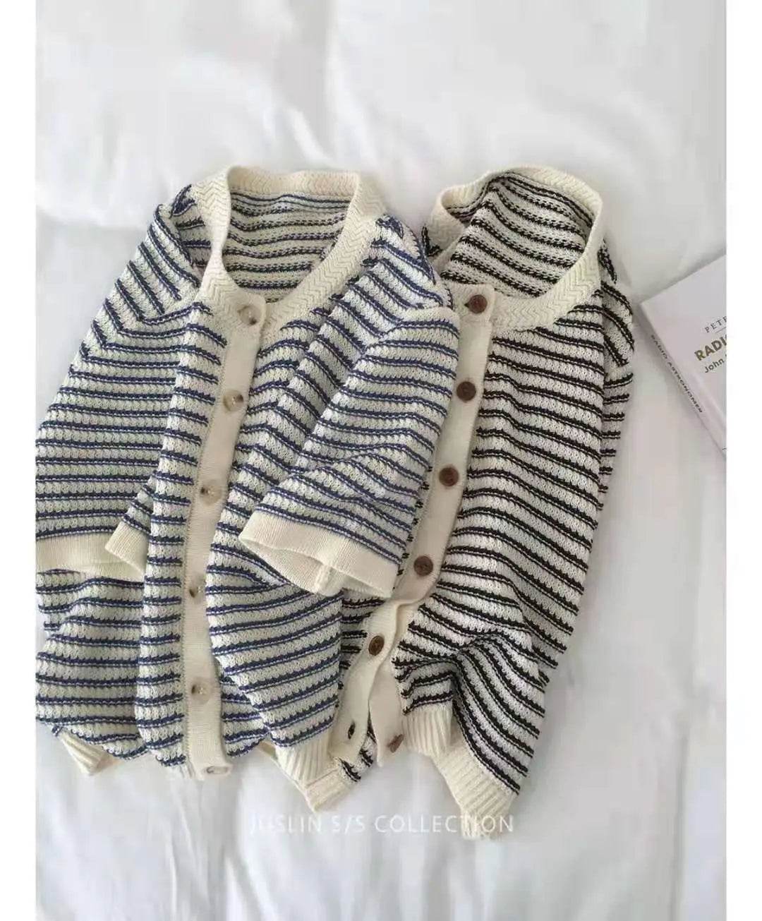 Cardigan Women Summer Breathable Elegant Striped Trendy New Single Breasted Short Sleeve Knitted Jumpers Female O-neck Tender BF - AIAZ