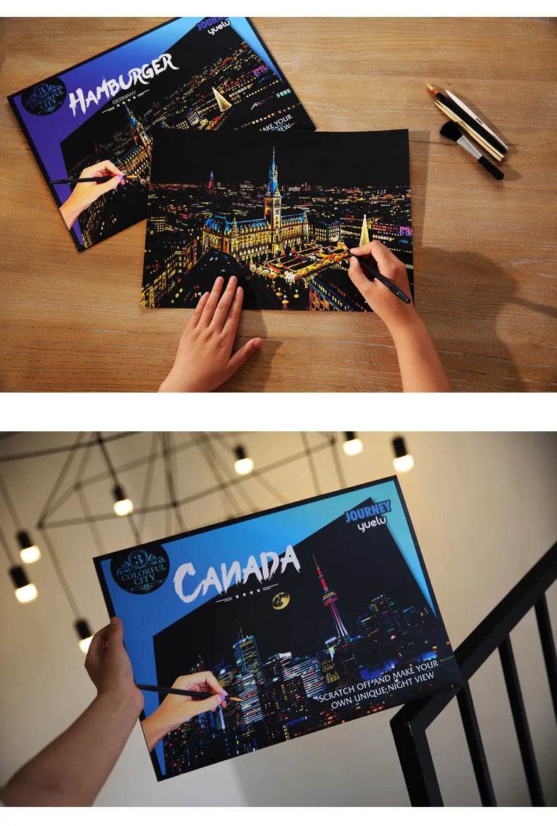 40.5*28.5cm Magic Scratch Art Crafts World Landscape Scraping Paintings Paper Adult kids decompression toys Creative DIY Gifts - AIAZ