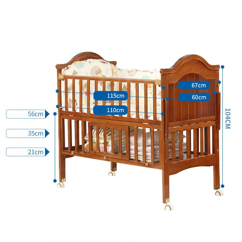 6 in 1 Convertible Crib and Changer, Multifunctional Pine Wood Baby Bed, 115*67*104CM, Newborn Cradle Cot