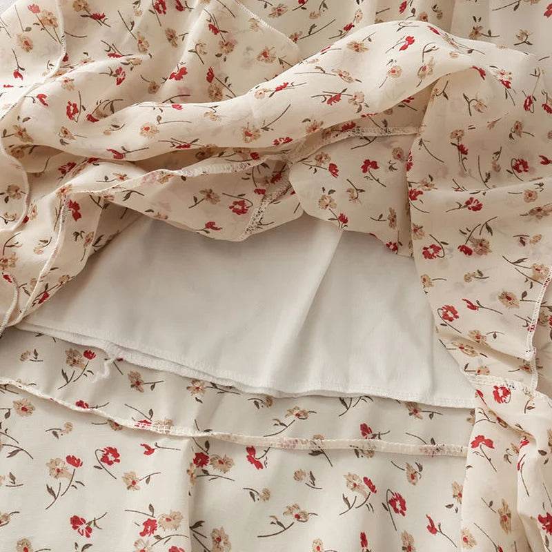 Skirts Women High Waist All-match Fashion Elegant Female Chiffon Flower Lovely Irregular Hem Ruffles Chic Streetwear Leisure - AIAZ