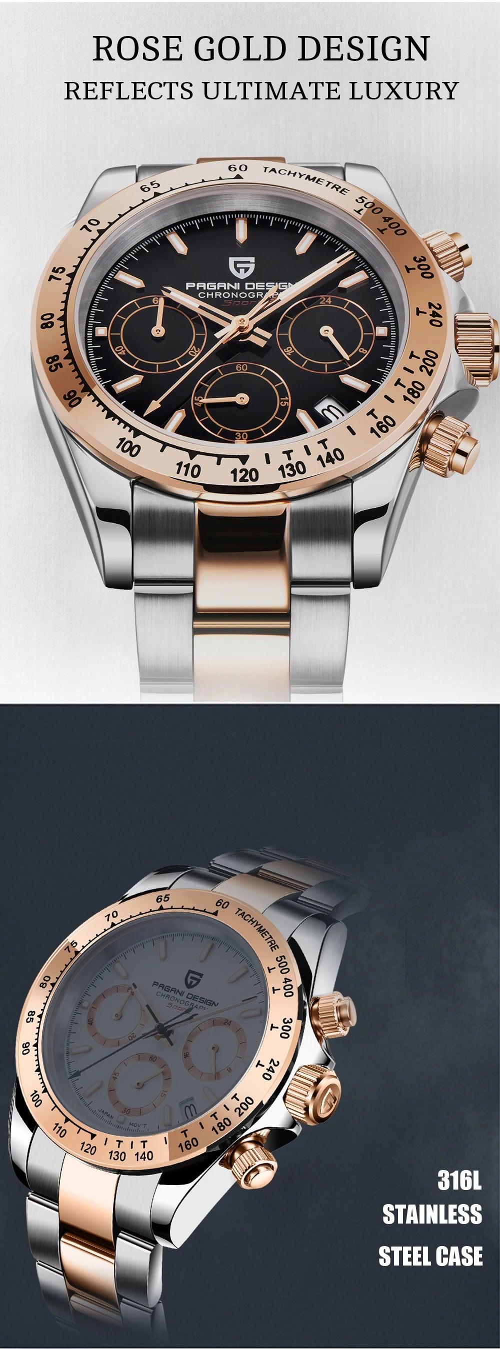 PAGANI DESIGN 2025 New Black Mens Watches Brand Luxury Quartz Watch For Men Chronograph Sports Waterproof Luminous Reloj Hombre