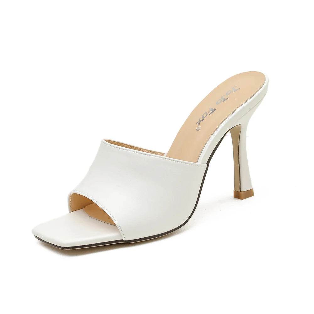 2025 New Summer Women Sandals Square Toe Ladies Heel Mules Sexy Thin High Heels Sandals Slippers Female Fashion Woman Shoes - AIAZ