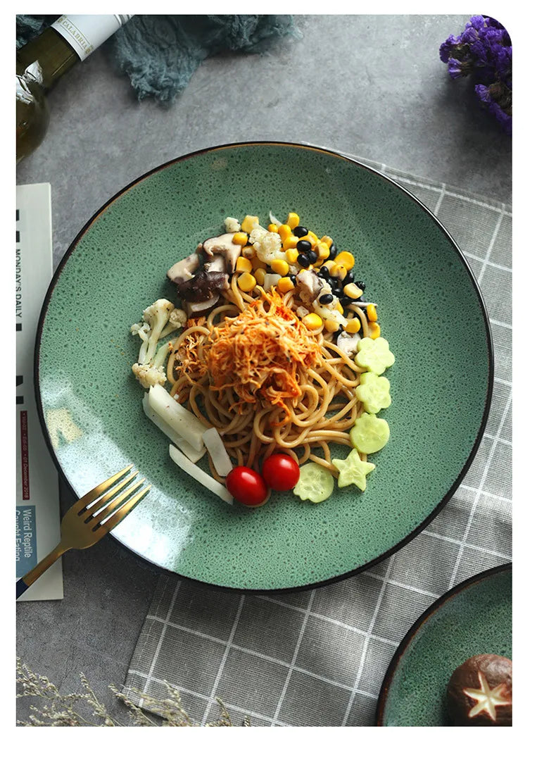 Malachite Green Ceramic Plates And Bowls Set Eco Friendly Porcelain Dinner Cutlery Set Kitchen Dish Plate Spoon Accessories