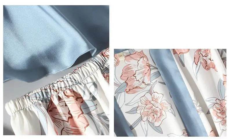 Pajamas Set Women Sleepwear Casual Satin Robe Suit Nightwear Lounge Wear V-neck Soft Pyjamas Kimono Bathrobe Gown Lingerie - AIAZ