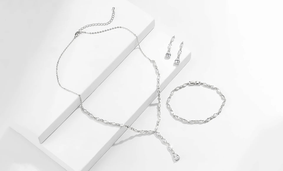ZAKOL Brilliant Crystal Zirconia Earrings Necklace Bracelets 3pcs Jewelry Set For Women Wedding Dress Accessaries FSSP412