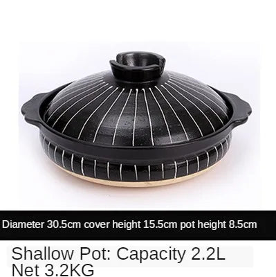 Ceramic Casserole Japanese Black Round 0.5-3L Multiple Size Cooking Pot Pan Household Kitchen Supplies Saucepan Cookware