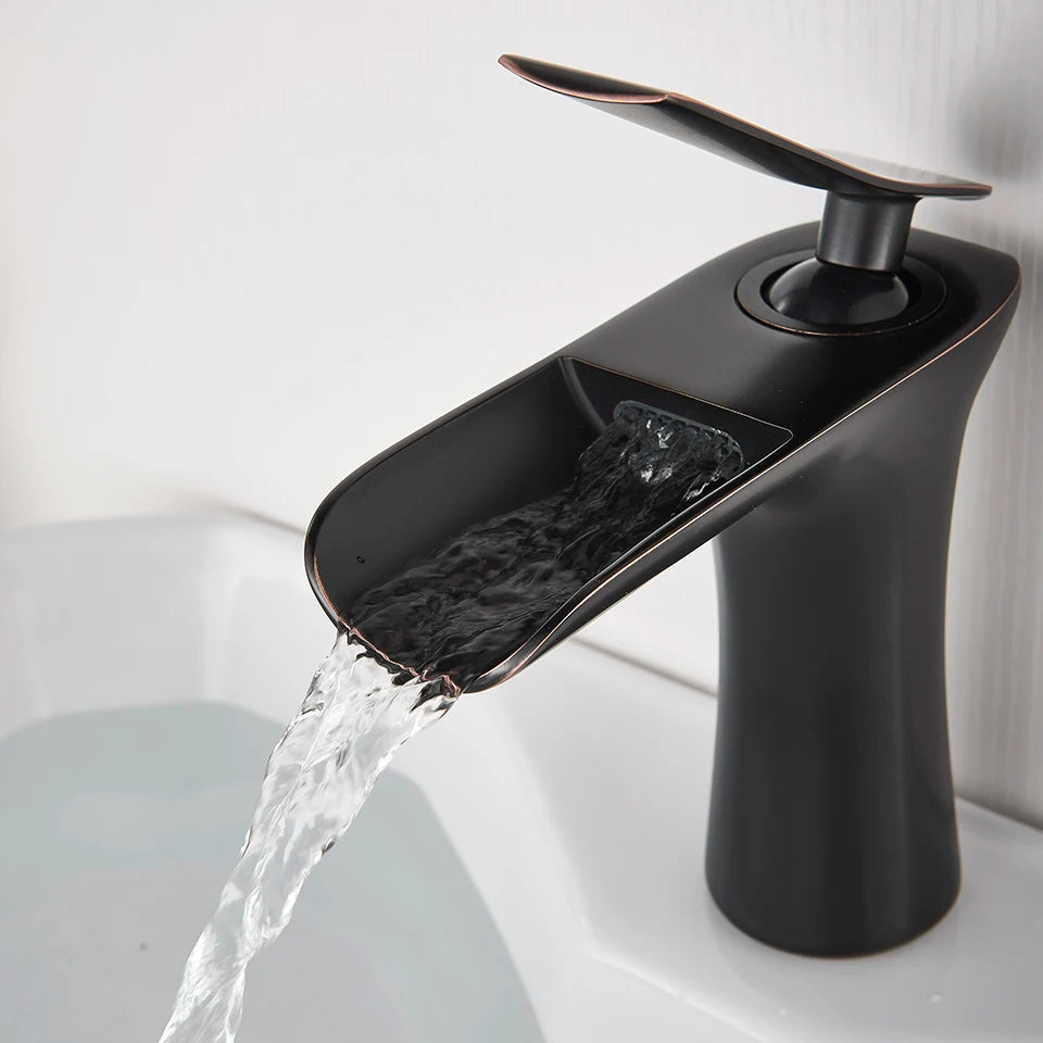 Basin Faucets Waterfall Bathroom Faucet Single handle Basin Mixer Tap Bath Antique Brass Faucet Sink Water Crane Silver Taps