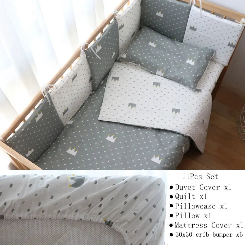 Baby Bedding Set Nordic Striped Star Crib Bedding Set With Bumper Cotton Soft Baby Bed Linen Items For Newborns Nursery Decor