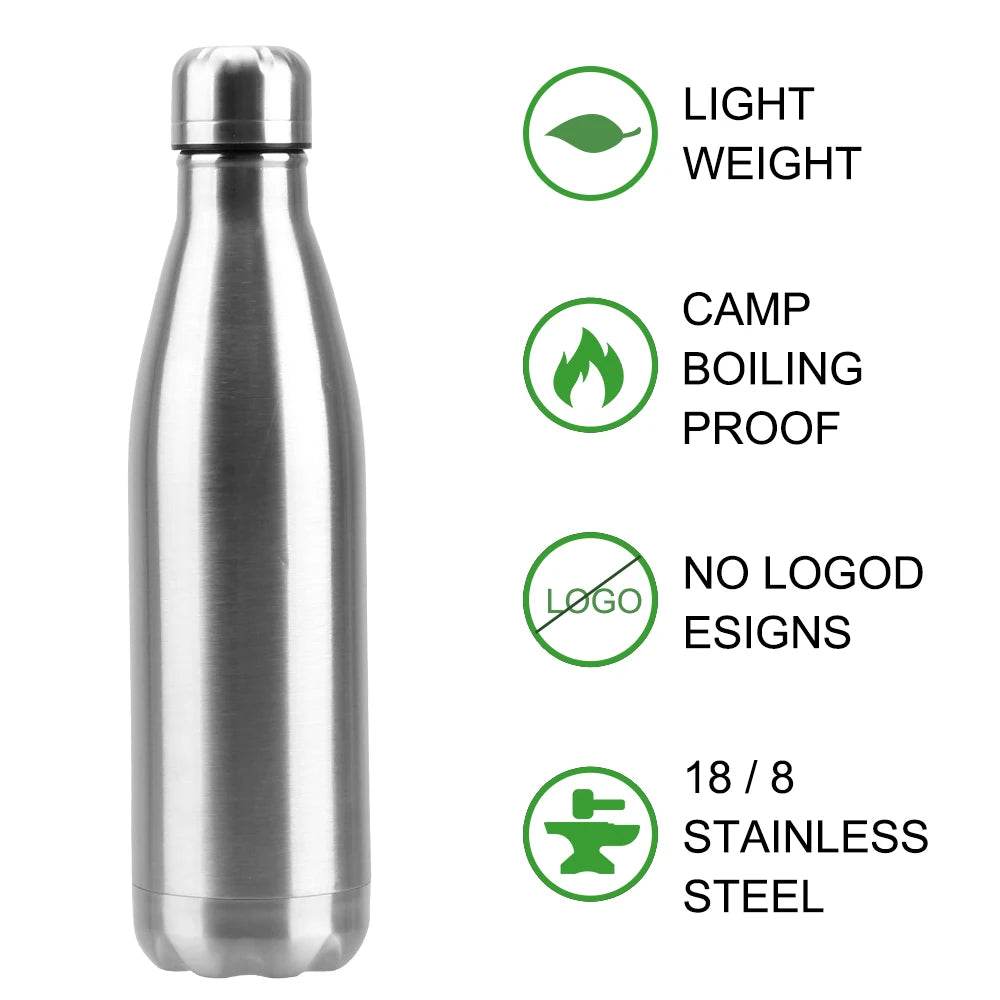Stainless Steel 350ML 500ML 750ML 1000ML Water Cola Bottle Single Wall Water Bottle Outdoor Travel Sports Drink Bottles - AIAZ