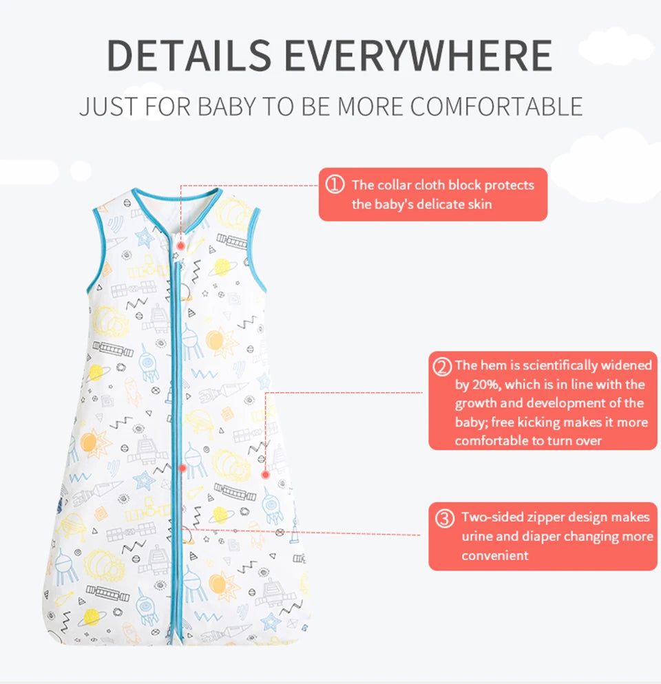 Baby Sleeping Bag For Newborn Baby Wearable Blanket 0.5 Tog Summer 100% Cotton Print Vest Sleep Sack Baby Boys Girls 0-3 Years
