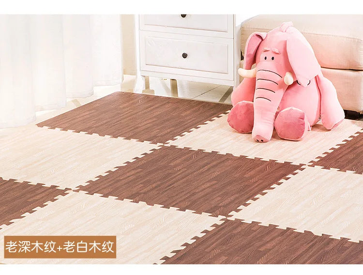 Wooden Baby EVA Foam Play Gym Puzzle Mat Interlocking Exercise Tiles Crawling Carpet for Kids Game Activity Soft Floor 30x30x1cm