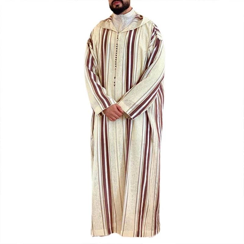 New Fashion Dubai Casual Kaftan Robe Stripes Muslim Dresses Abaya Shirt for Mens - AIAZ