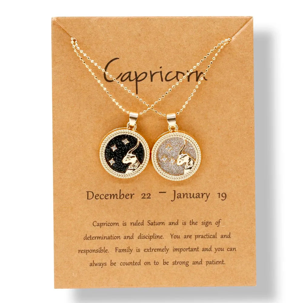 Fashion 12 Constellation Necklace For Women Men Gold Color Chain Zodiac Sign Round Pendant Necklace Couple Jewelry Birthday Gift