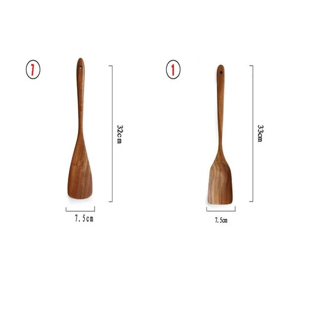 Thailand Teak Natural Wood Tableware Spoon Ladle Turner Long Rice Colander Soup Skimmer Cooking Spoons Scoop Kitchen Tool Set