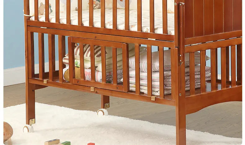 6 in 1 Convertible Crib and Changer, Multifunctional Pine Wood Baby Bed, 115*67*104CM, Newborn Cradle Cot