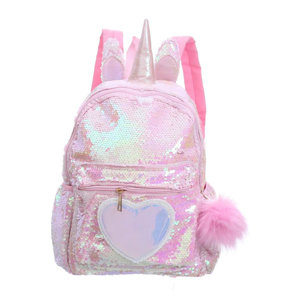 3pcs/set Sequins Unicorn Backpack Fashion Girl Glitter School Book Bag Girls Cute Hologram Laser PU Leather Travel Backpacks - AIAZ