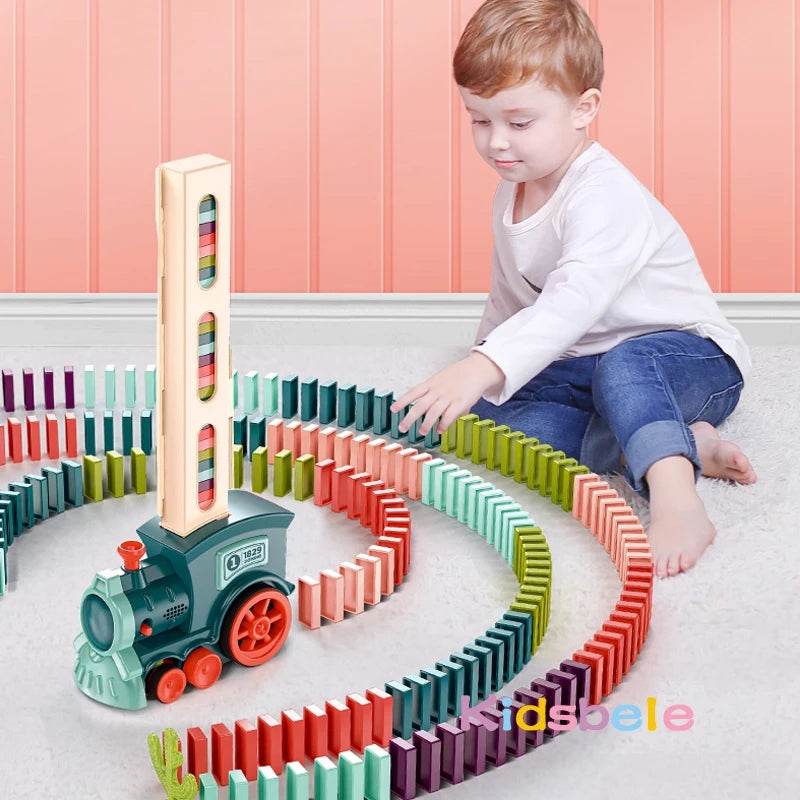 Kids Electric Domino Train Car Set Sound & Light Automatic Laying Dominoes Brick Blocks Game Educational Christmas Gift Kids Toy - AIAZ