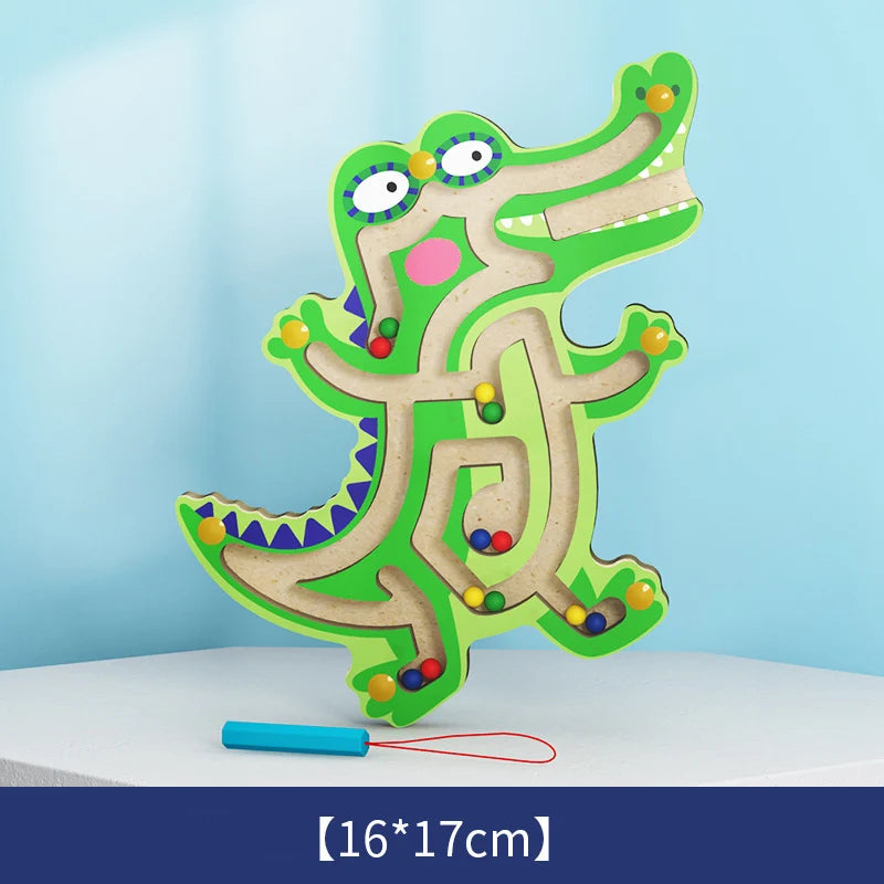 Kids Magnetic Maze Toy Mini Wooden Interactive Maze Pen Driving Beads Maze Puzzle Board Game Eduactional Toys for Toddlers Baby