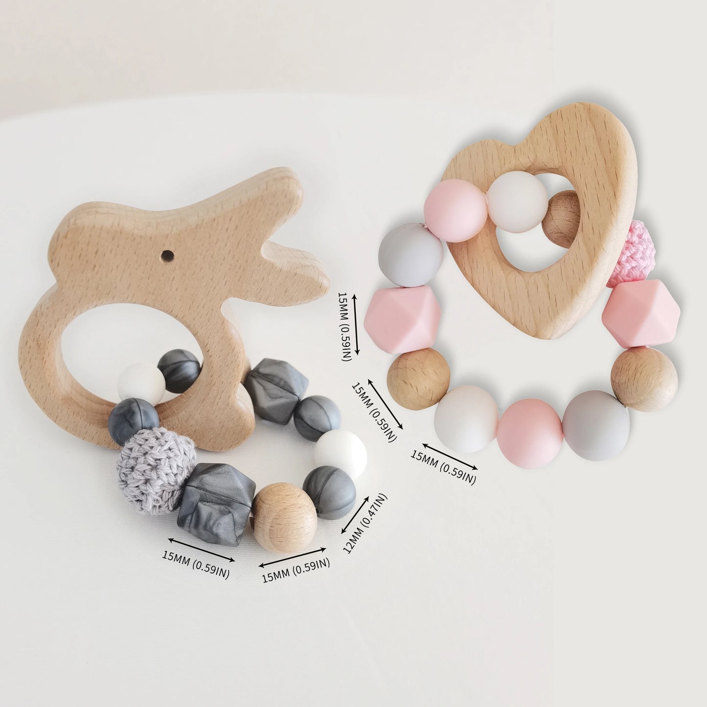 Baby Teether Bracelet Crochet Wood Crafts Engraved Bead Food Grade Silicone Beads Wood Animal Pendant Teething Toys For Rattle