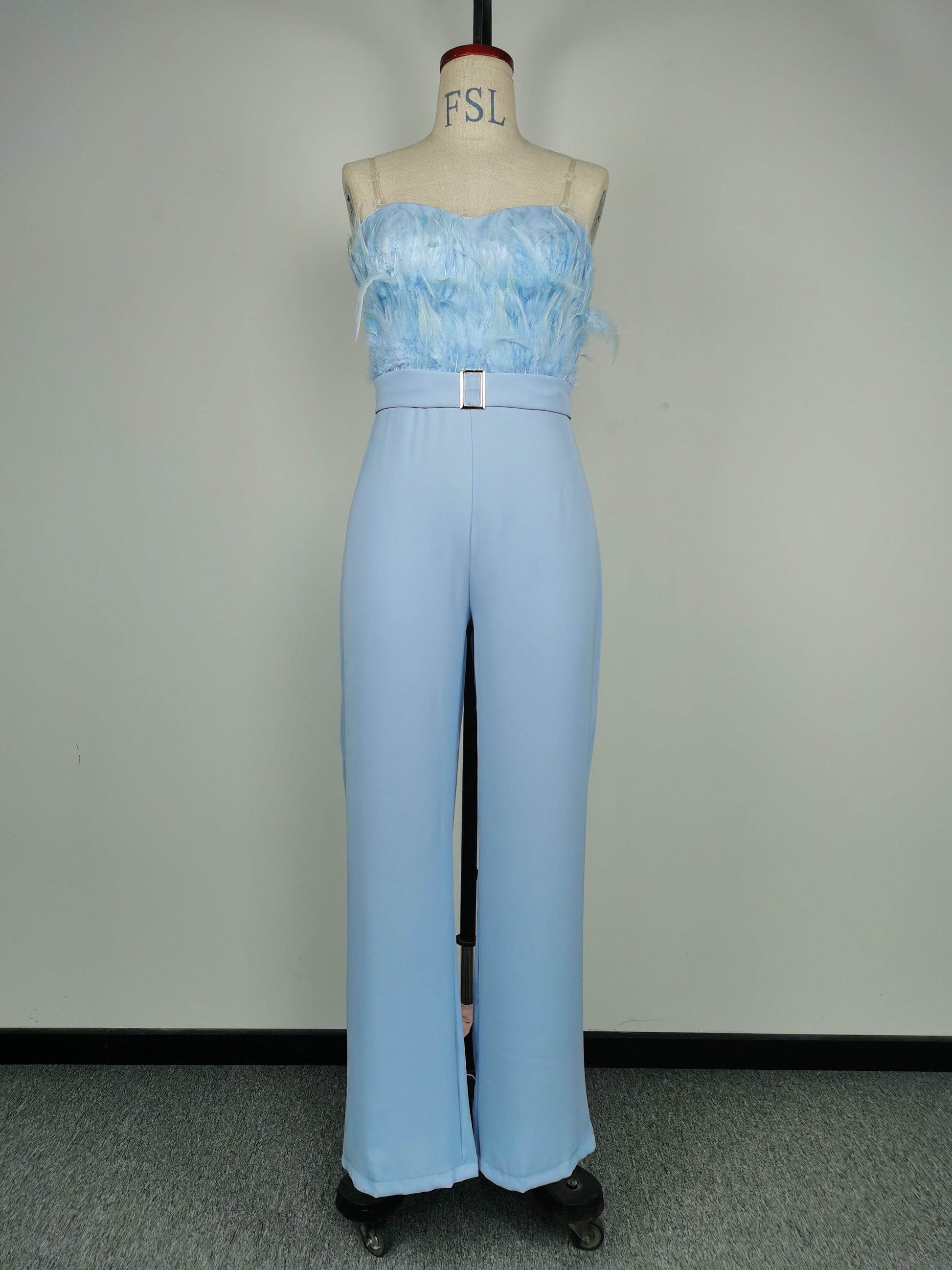 Jumpsuit Women Elegant Long Jumpsuit Strapless Slash Neck Feather Tube Top Sexy Fashion Party Night Evening Jumpsuit 2021 Summer - AIAZ