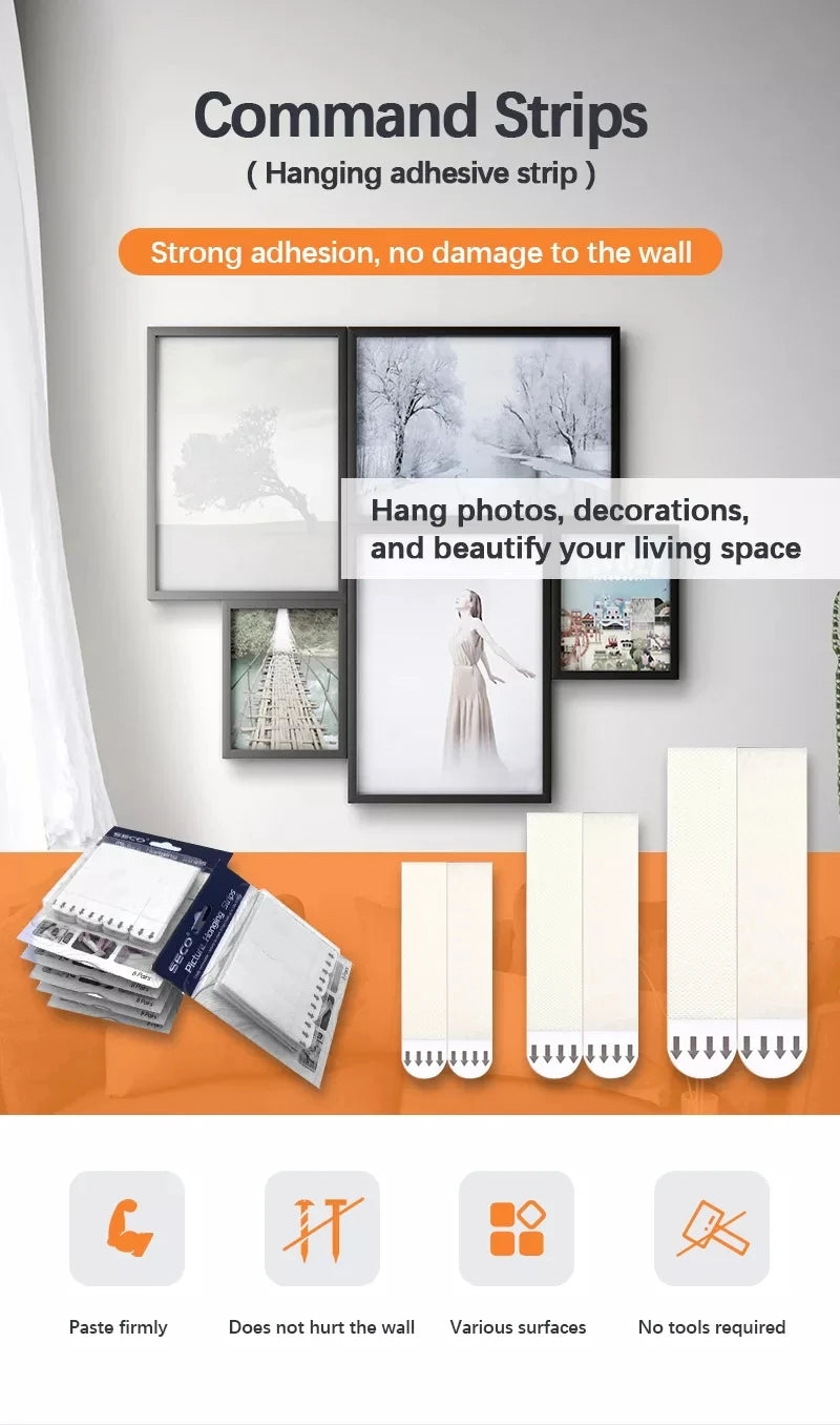 Punch-free Frame Tape Strips Assorted Mounting Self Adhesive Picture Frame Fixed Poster Wall Hook Decorate Fixing wall Hanger