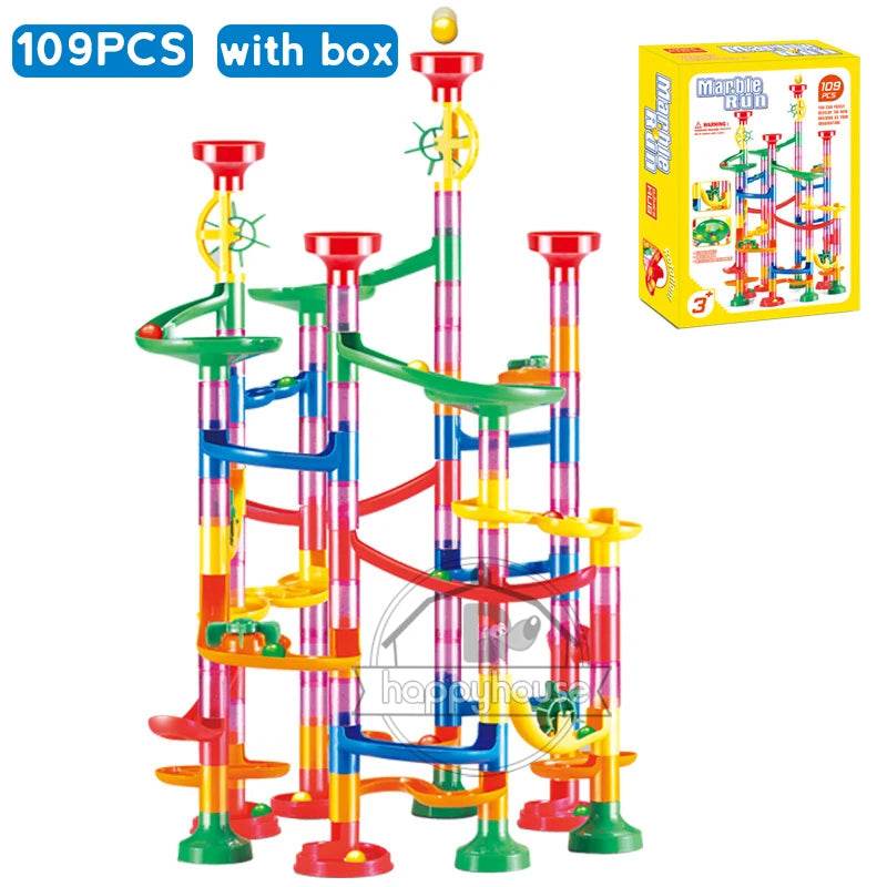 Marble Run Race Track Building Blocks Kids 3D Maze Ball Roll Toy DIY Marble Run Race Coaster Set 80/105/109/133pc Christmas Gift - AIAZ