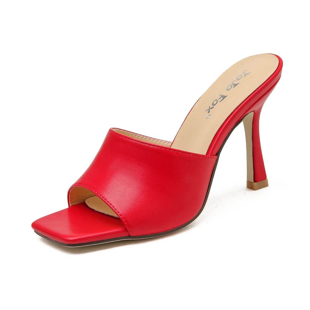 2025 New Summer Women Sandals Square Toe Ladies Heel Mules Sexy Thin High Heels Sandals Slippers Female Fashion Woman Shoes - AIAZ