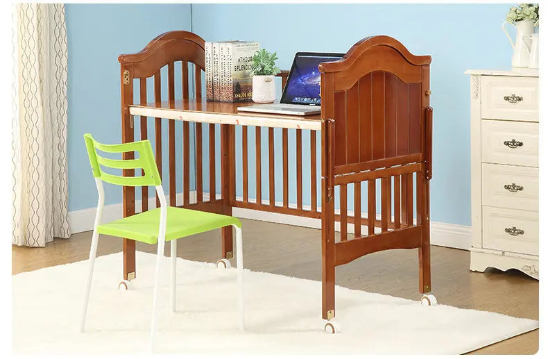 6 in 1 Convertible Crib and Changer, Multifunctional Pine Wood Baby Bed, 115*67*104CM, Newborn Cradle Cot
