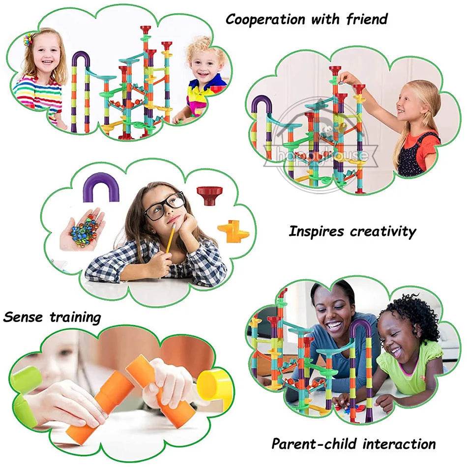 Marble Run Race Track Building Blocks Kids 3D Maze Ball Roll Toy DIY Marble Run Race Coaster Set 80/105/109/133pc Christmas Gift - AIAZ
