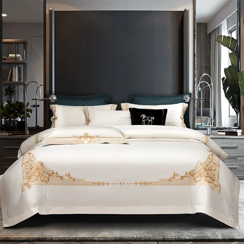 Premium High End Grey 1000TC Egyptian Cotton Soft Bedding set Chic Embroidery Queen King 4/6Pcs Duvet Cover Bed Sheet Pillowcase