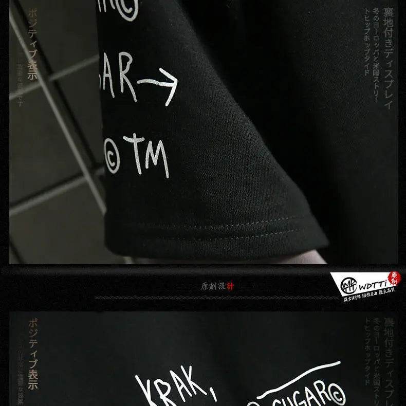 Spring /Autumn Men's Sweater Retro Mock Two-Piece Hooded Korean Hip Hop Print Sweatshirt Loose Hoodie Male Fleece Padded Jacket - AIAZ