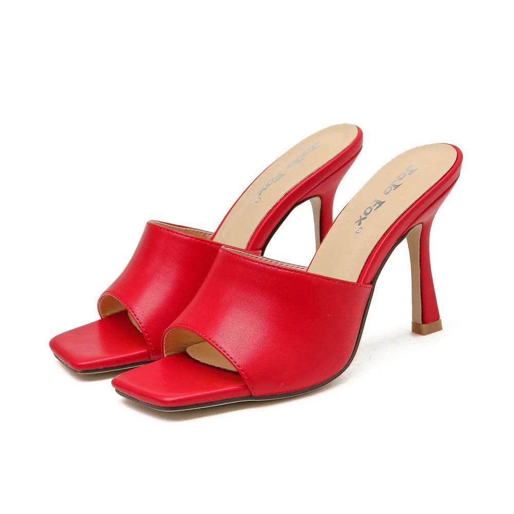 2025 New Summer Women Sandals Square Toe Ladies Heel Mules Sexy Thin High Heels Sandals Slippers Female Fashion Woman Shoes - AIAZ