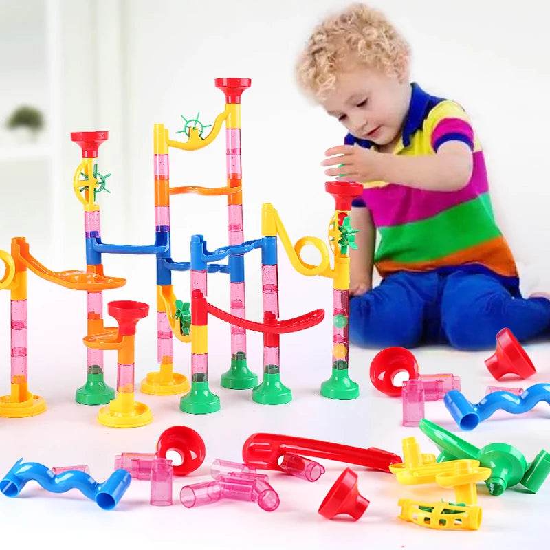 Marble Run Race Track Building Blocks Kids 3D Maze Ball Roll Toy DIY Marble Run Race Coaster Set 80/105/109/133pc Christmas Gift - AIAZ