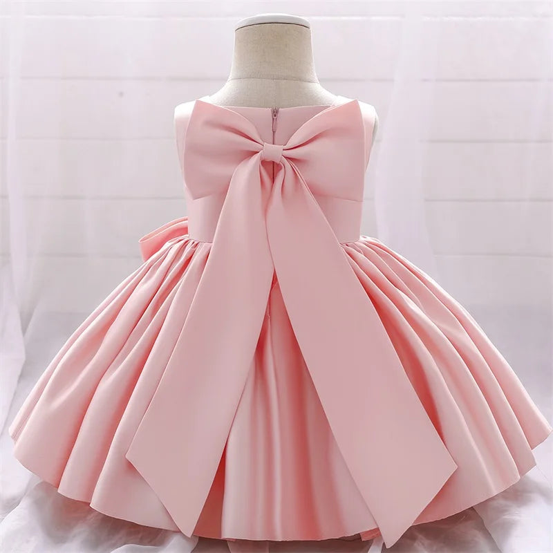 Big Bow Princess Sweet Kids Tutu Toddler Birthday Party Newborn Christening Children Baptism Baby Girls Clothes Summer Dresses