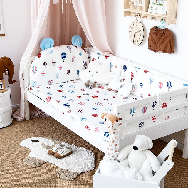 4Pcs Baby Bedding Set Cotton Cartoon Bear Head Crib Bed Protector Bumper Newborns Sheet Child Bed Baby Washable Cot Bedding Set