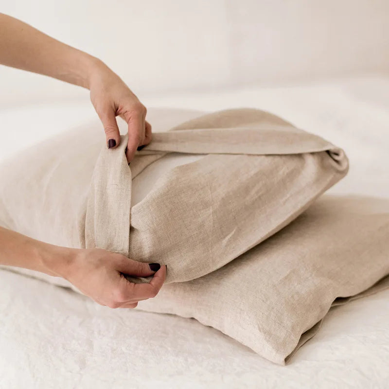 Pure Organic Flax Linen Bedding Set, Including Duvet Cover and 2 Pillow Cover, Bed Linens, Button Or Zipper Quilt Cover King