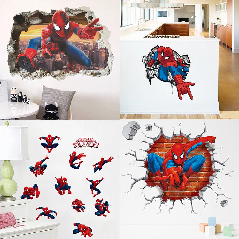 Cartoon Spider-Man Avenger Wall Stickers For Kids Room Decoration Home Bedroom PVC Decor Marvel Movie Mural Wall Art Decals