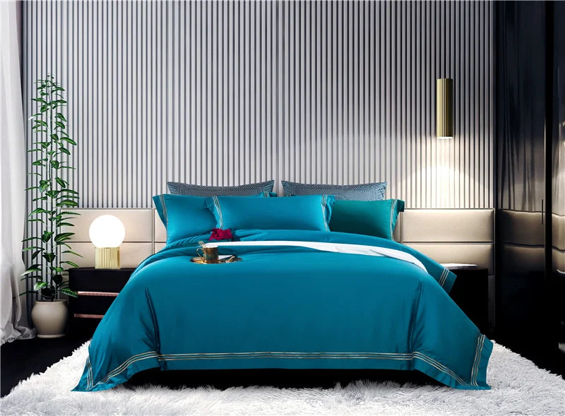 120s long-staple cotton satin cotton light luxury quilt cover four-piece high-end hotel European-style cotton bedding