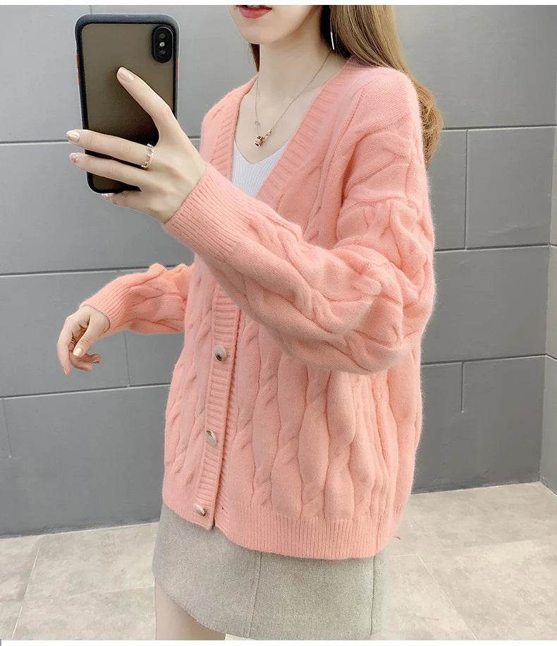 Women's Knitted Cardigan Sweater Loose Fashion New Autumn And Winter Western Style Casual Jacket Coat Women - AIAZ
