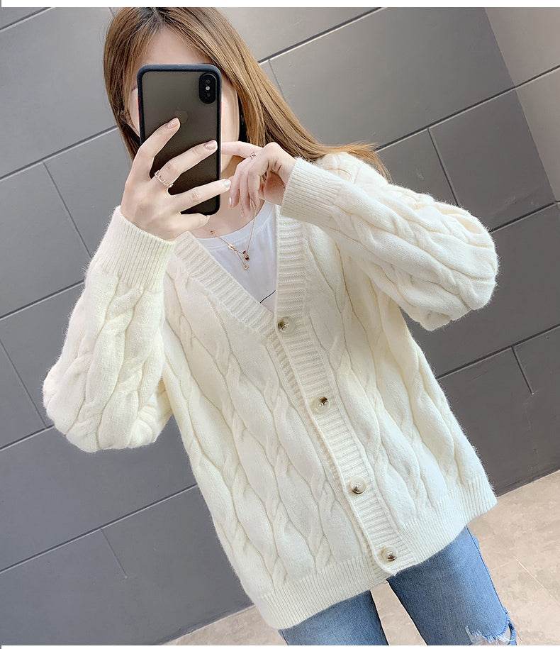 Women's Knitted Cardigan Sweater Loose Fashion New Autumn And Winter Western Style Casual Jacket Coat Women - AIAZ